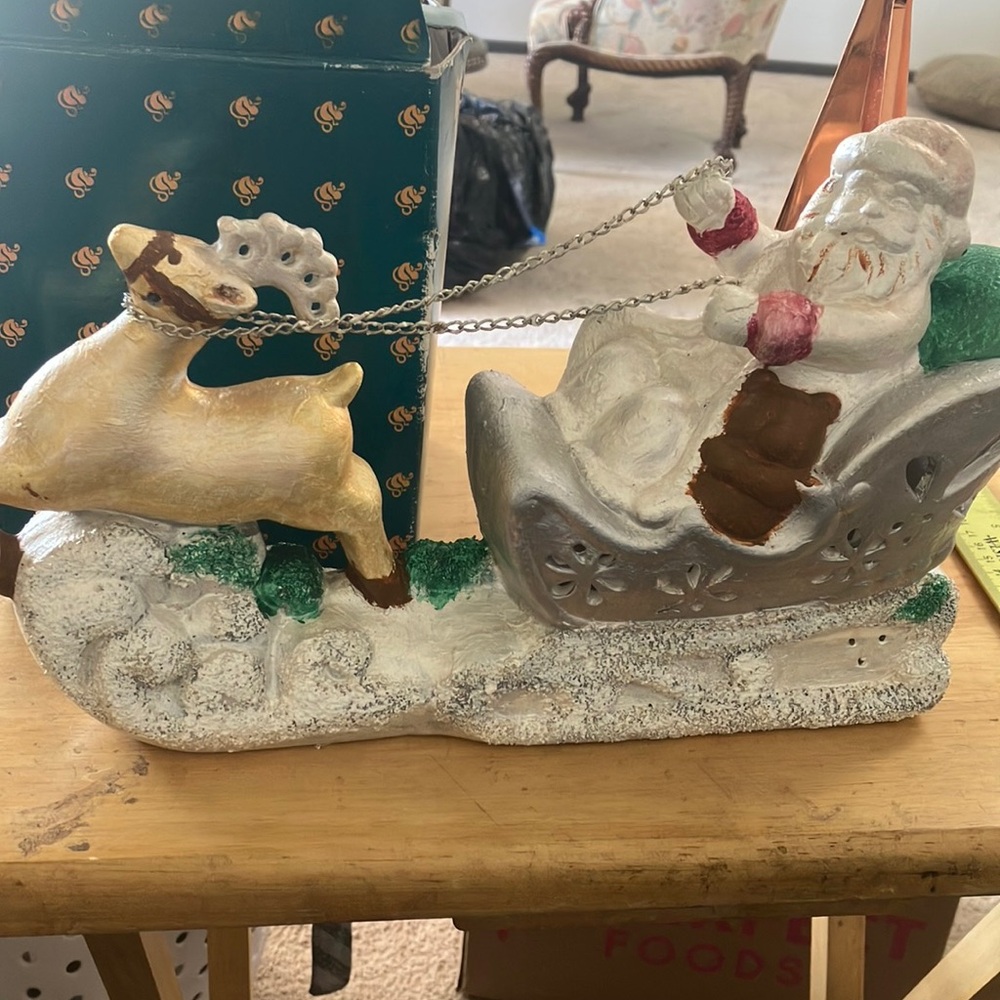 Santa Sleigh Holiday Decoration - Silver and Green
